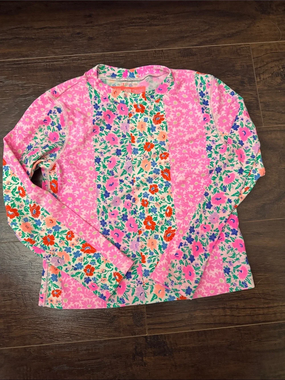 Crew cuts Girls' Floral Pink Long-Sleeve Rashguard Swim Set - GUC - size 6-7